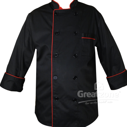 KTL LONG SLEEVES CHEF’S JACKET – BLACK + RED TRIMMING