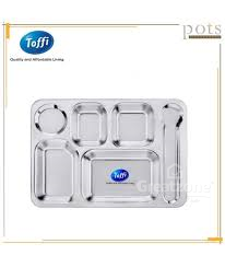 STAINLESS STEEL RECTANGULAR 6 COMPARTMENT FAST FOOD TRAY
