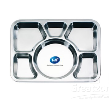 STAINLESS STEEL RECTANGULAR 6 COMPARTMENT FAST FOOD TRAY