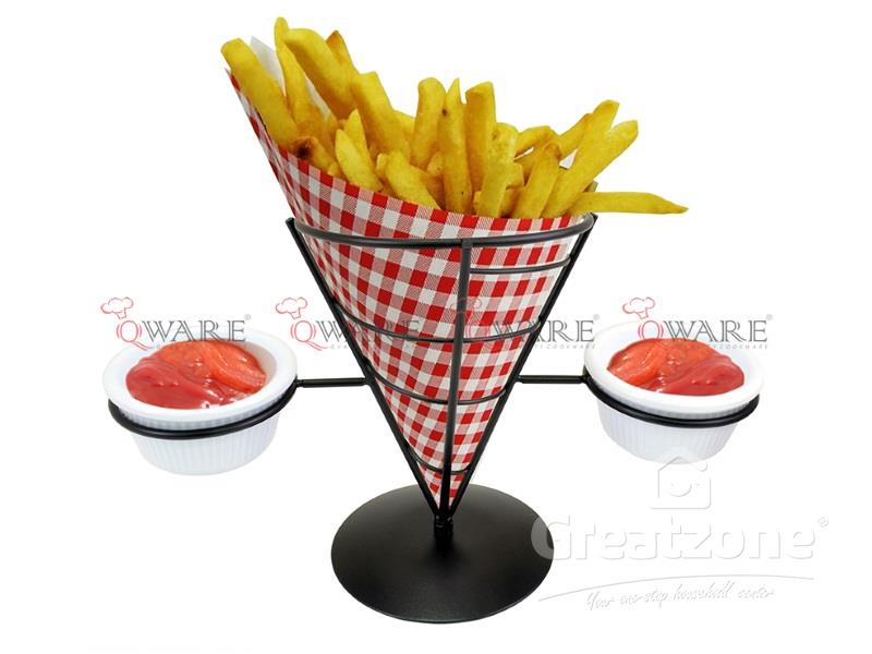 Black French Fry Holders - 2 x 1oz Include Bowl