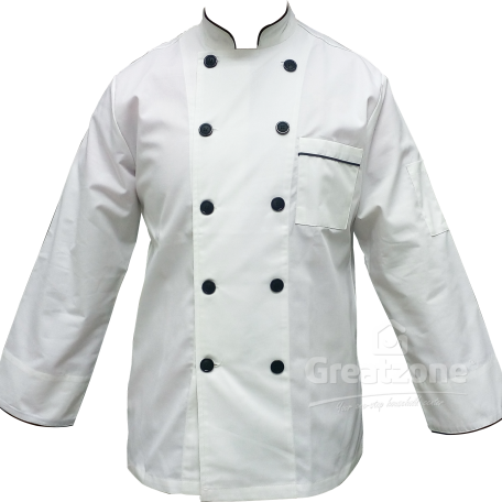 KTL LONG SLEEVES CHEF’S JACKET – WHITE + BLACK TRIMMING