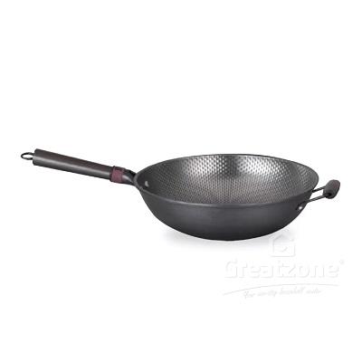 GOLDFISH TRAD WOK WITH WOOD HDL 34CM POLISH P344WH