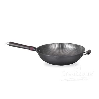 GOLDFISH TRAD WOK WITH WOOD HDL 32CM POLISH-E P324WH-E