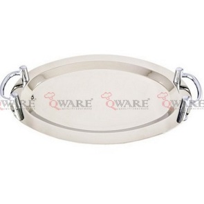 Oval Shape Mirror Finish Tray with Handle