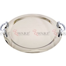 Round Shape Mirror Finish Tray with Handle